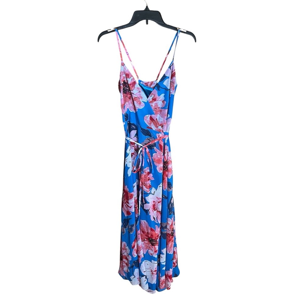 NWT Lulu's Elegantly Inclined Blue and Pink Floral Wrap Maxi Dress - Picture 2 of 12